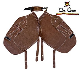 Con Cuero Grembiule Elite Tutta Pelle Marron Corto Hilo Blanco 13623